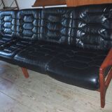 Danish 4-seater sofa with leather upholstery 244 cm, 1960s