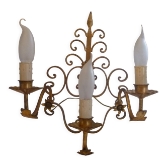 Wall lamp 3 fires in metal dore floral decoration