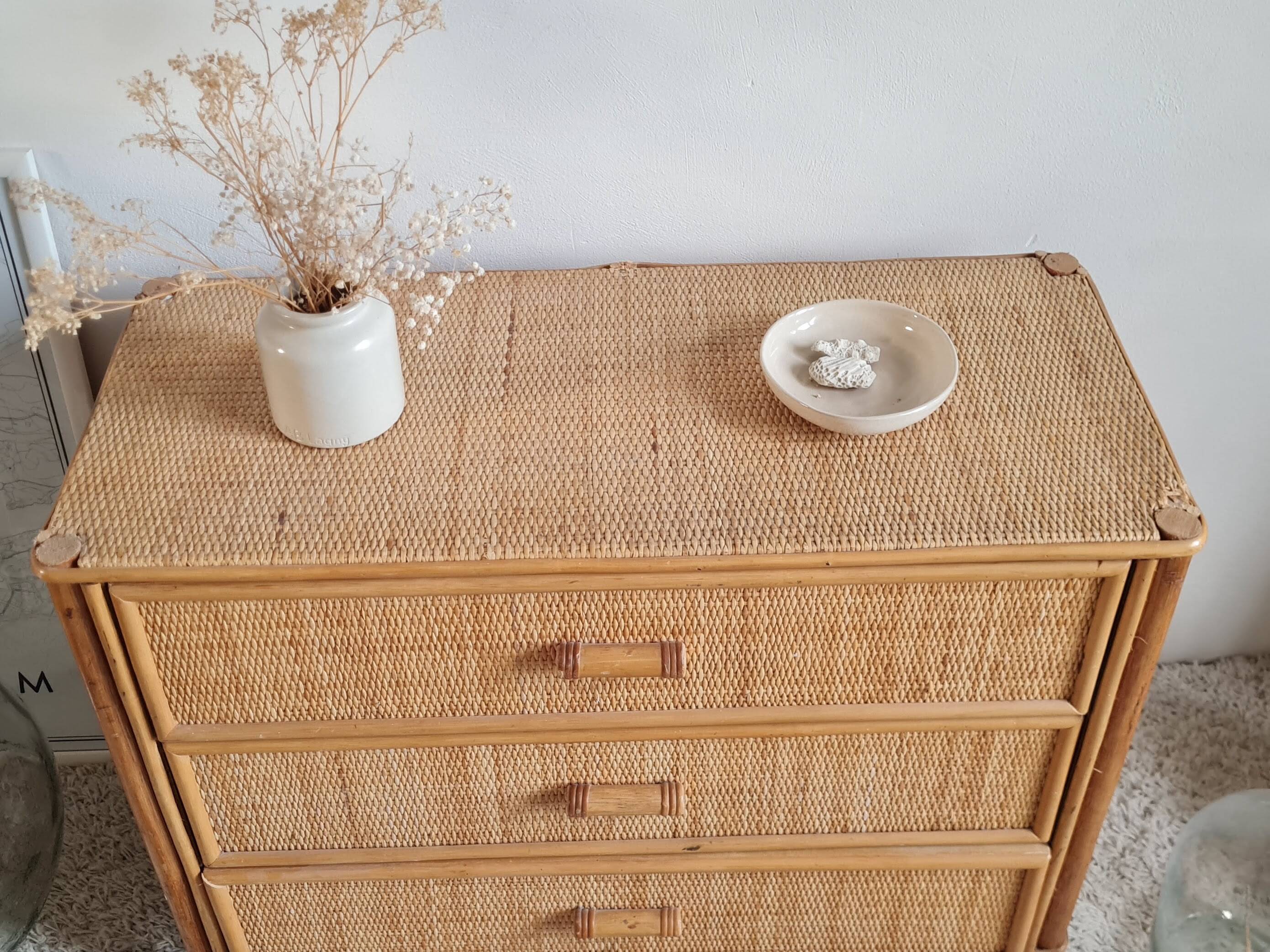 Vintage rattan chest of drawers circa 1970s
