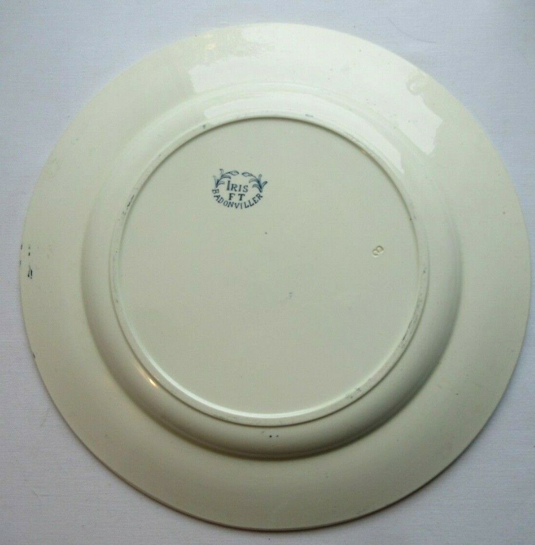 Badonviller Flat Round Dish, Blue Iris, Art Nouveau