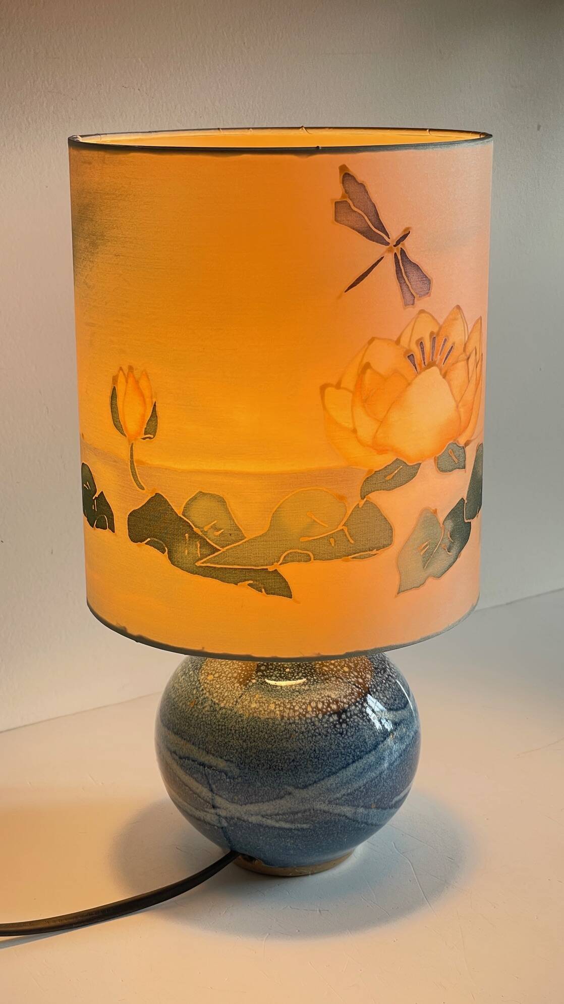 Vintage ceramic and silk ball lamp