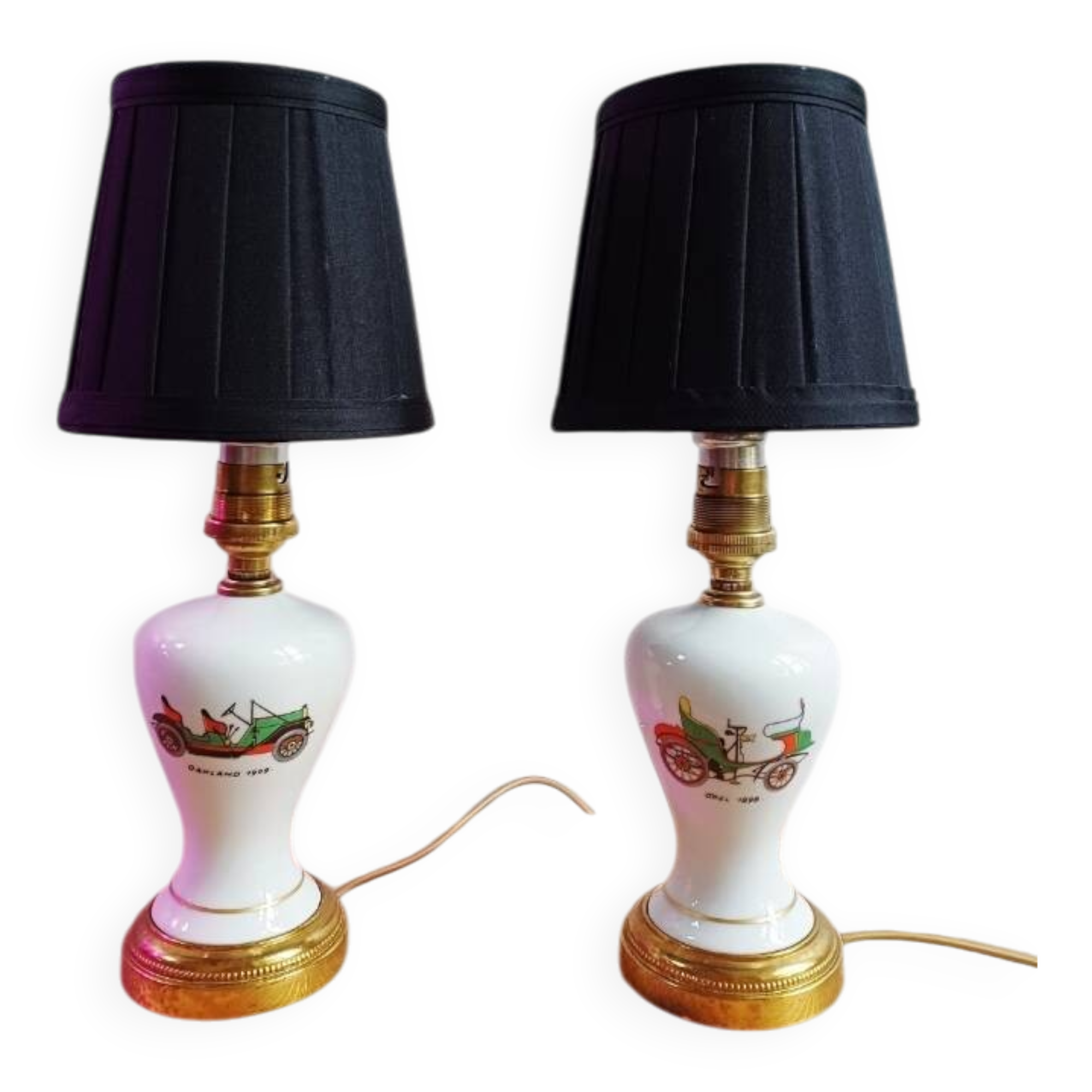 Pair of mid-century porcelain brass bedside lamps, 50s/60s