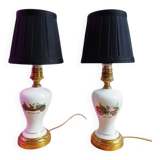 Pair of mid-century porcelain brass bedside lamps, 50s/60s