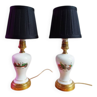 Pair of mid-century porcelain brass bedside lamps, 50s/60s