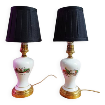 Pair of bedside lamps in porcelain and brass, 1950s-60s