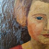 Oil on canvas gilded wooden frame old portrait of a young girl classic
