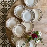 Lot de 10 assiettes creuses anciennes en terre de fer, décors d'hirondelles de HBC