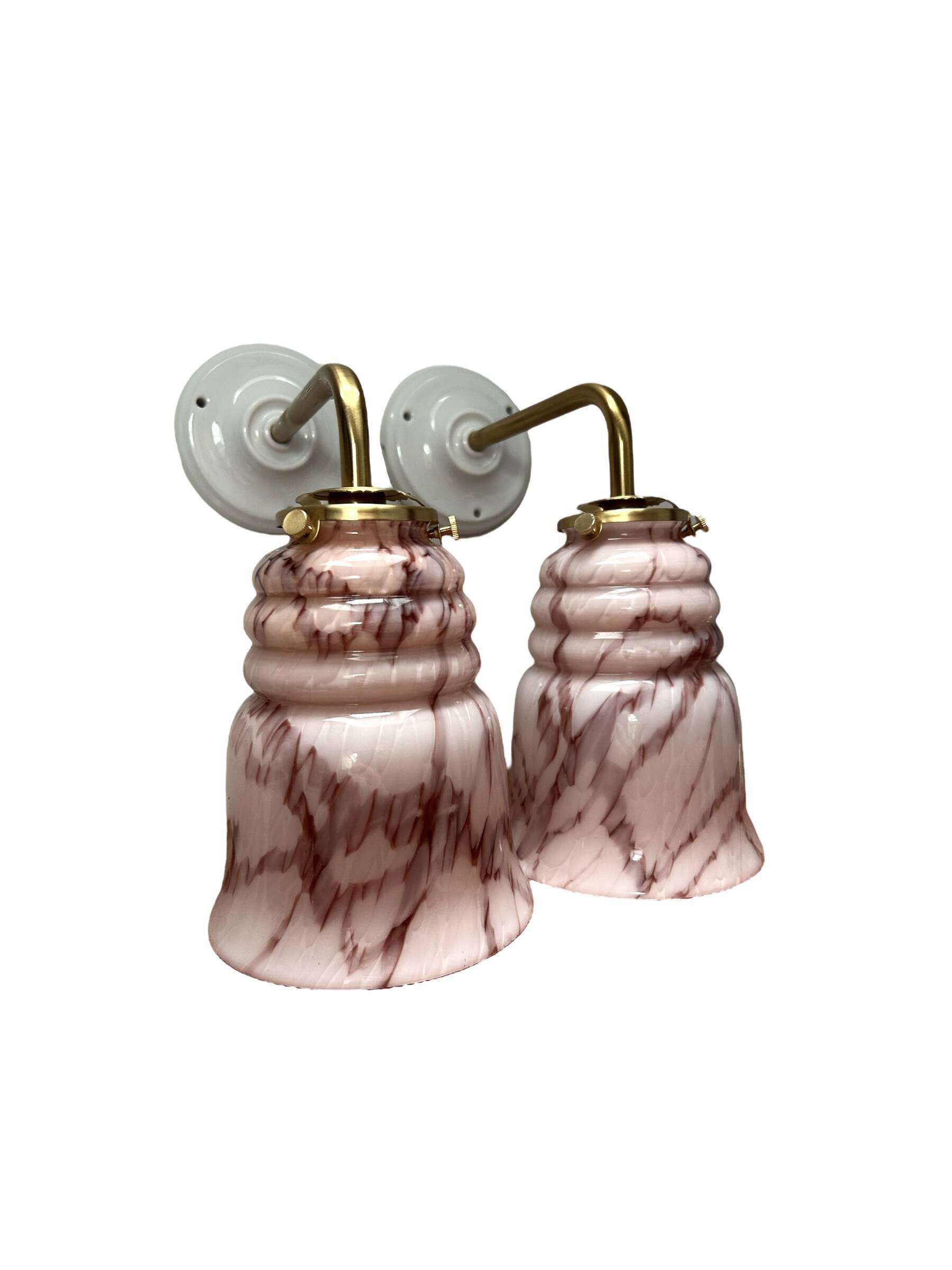 Pair of marbled pink opaline wall lights