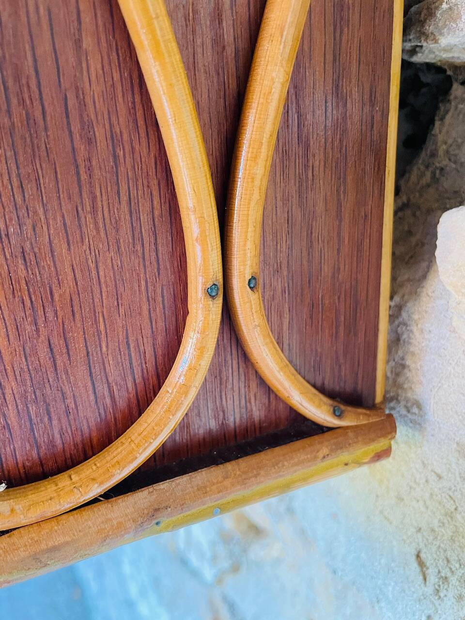 Vintage rattan and bamboo wall shelf with glass door cabinet, 1960s