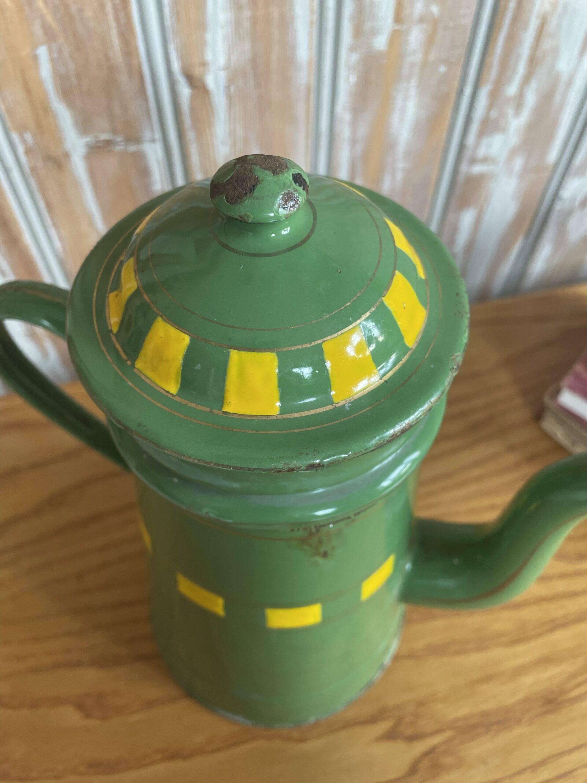 Green enamelled coffee pot