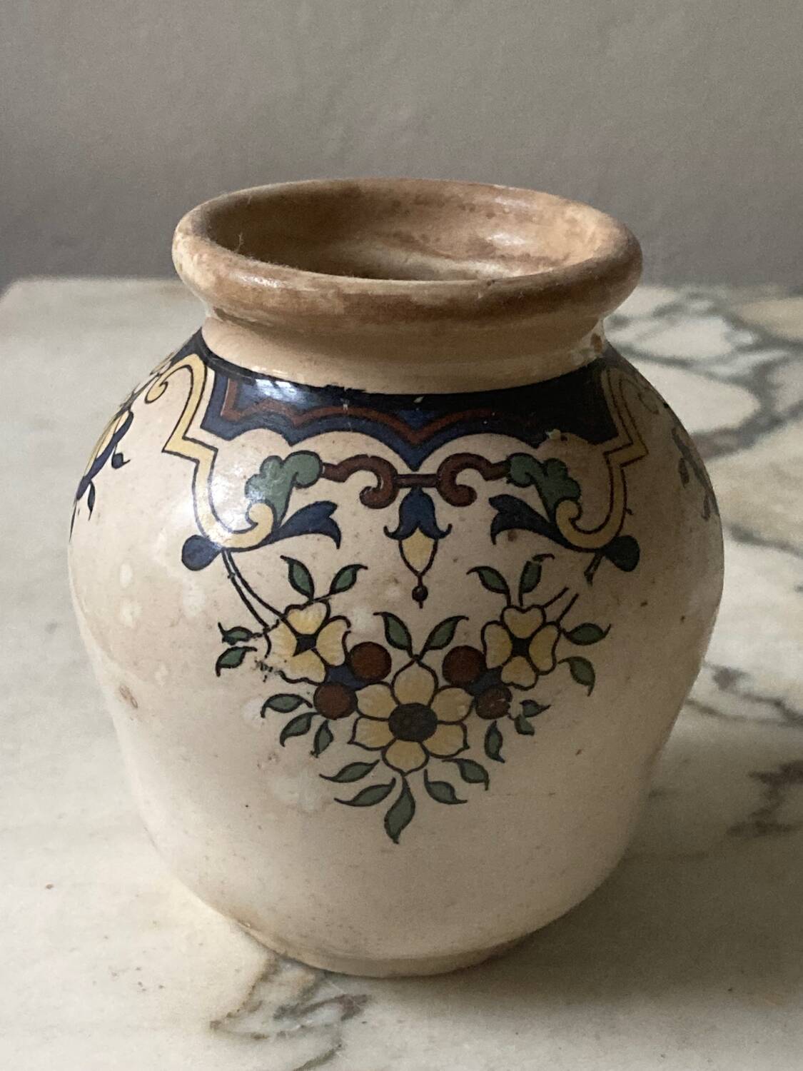 Old mustard pot with floral decoration Digoin