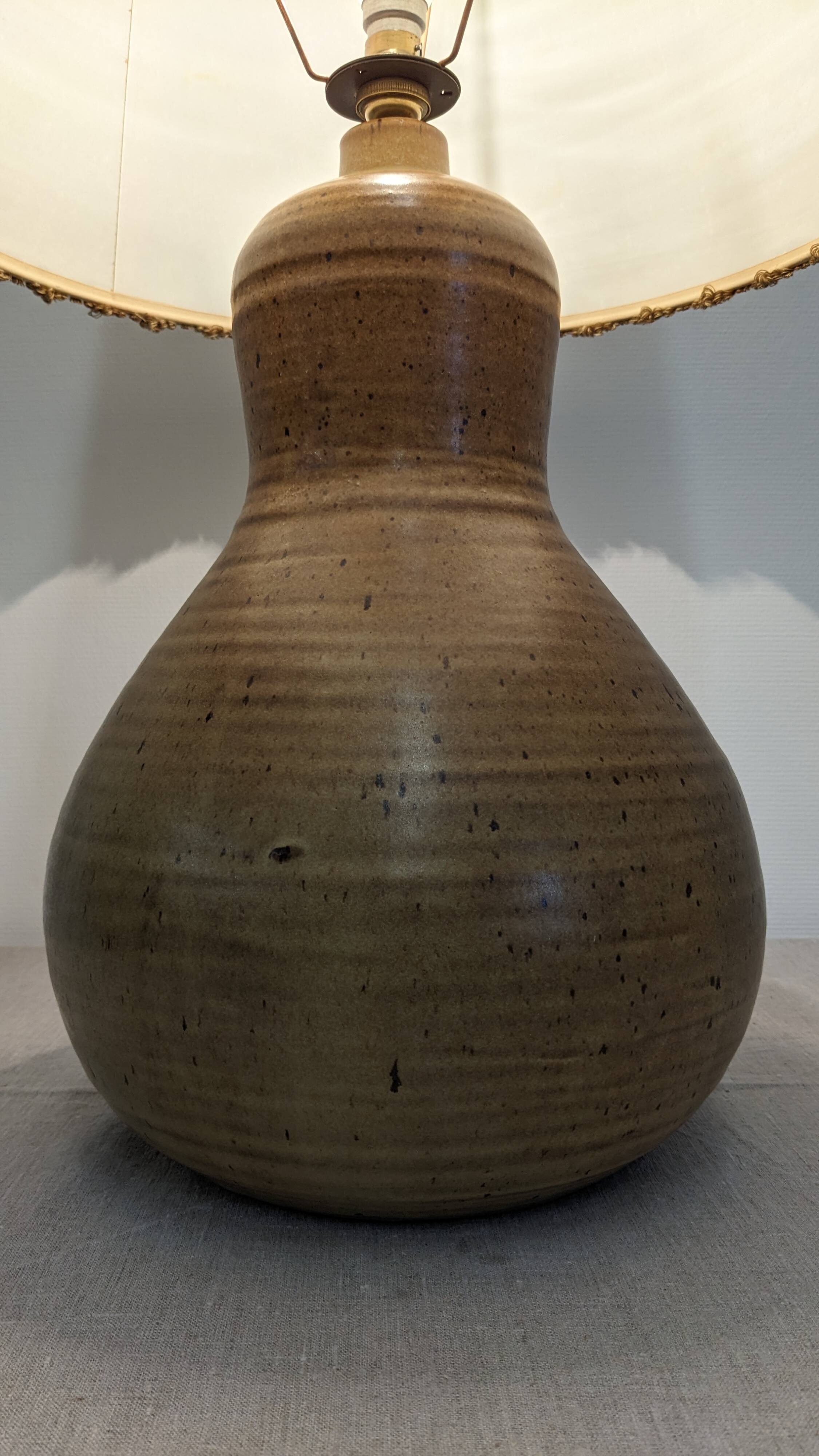 XL gourd lamp in ceramic and jute fabric, France circa 1960.