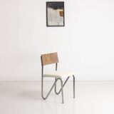 Set of 4 chairs, with a chromed steel frame and a walnut backrest