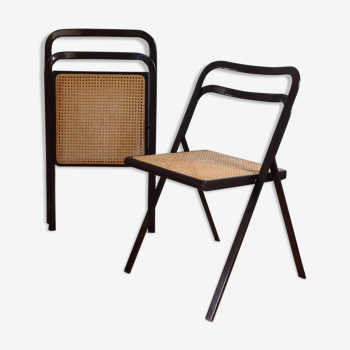Set de 2 chaises pliantes Cidue metal bois et cannage