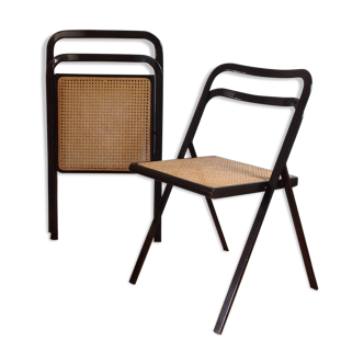 Set de 2 chaises pliantes Cidue metal bois et cannage