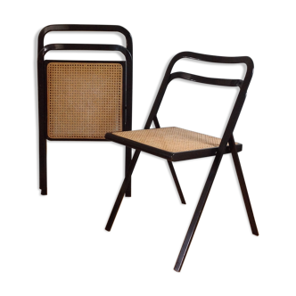 2 folding chairs Cidue metal wood and cannage