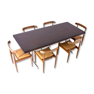 Vintage rectangular dining table in rich brown wood, 1960s