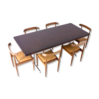 Table à manger rectangulaire vintage en bois brun riche années 1960