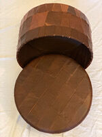 Leather patchwork foot stool and 2 pillows