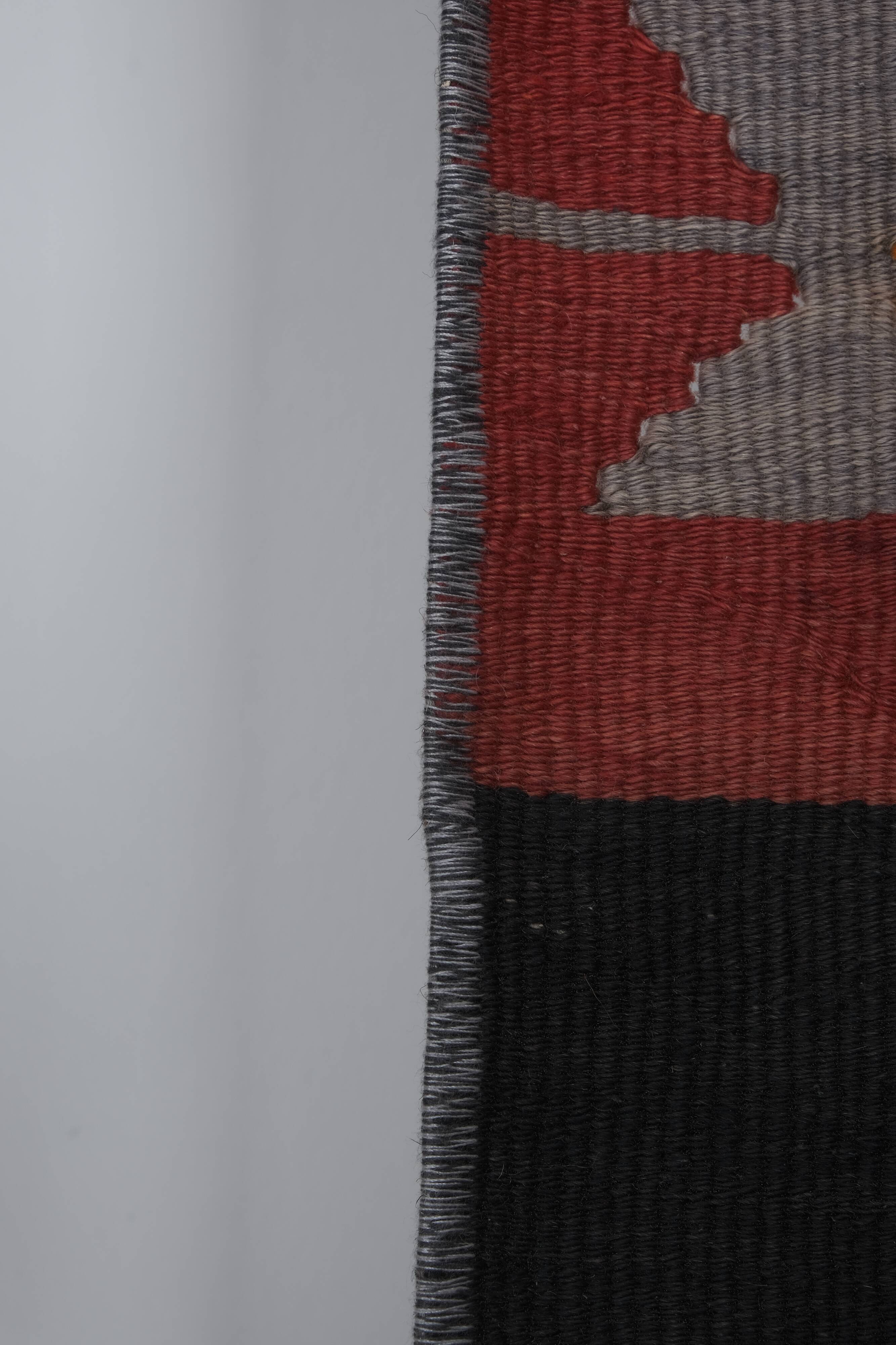 Vintage Organic Turkish Yellow and Red Kilim Rug Runner 3' x 9'5''