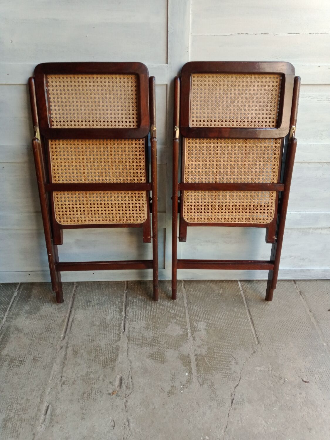 Vintage folding cane and wood chairs