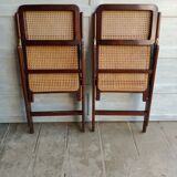 Vintage folding cane and wood chairs