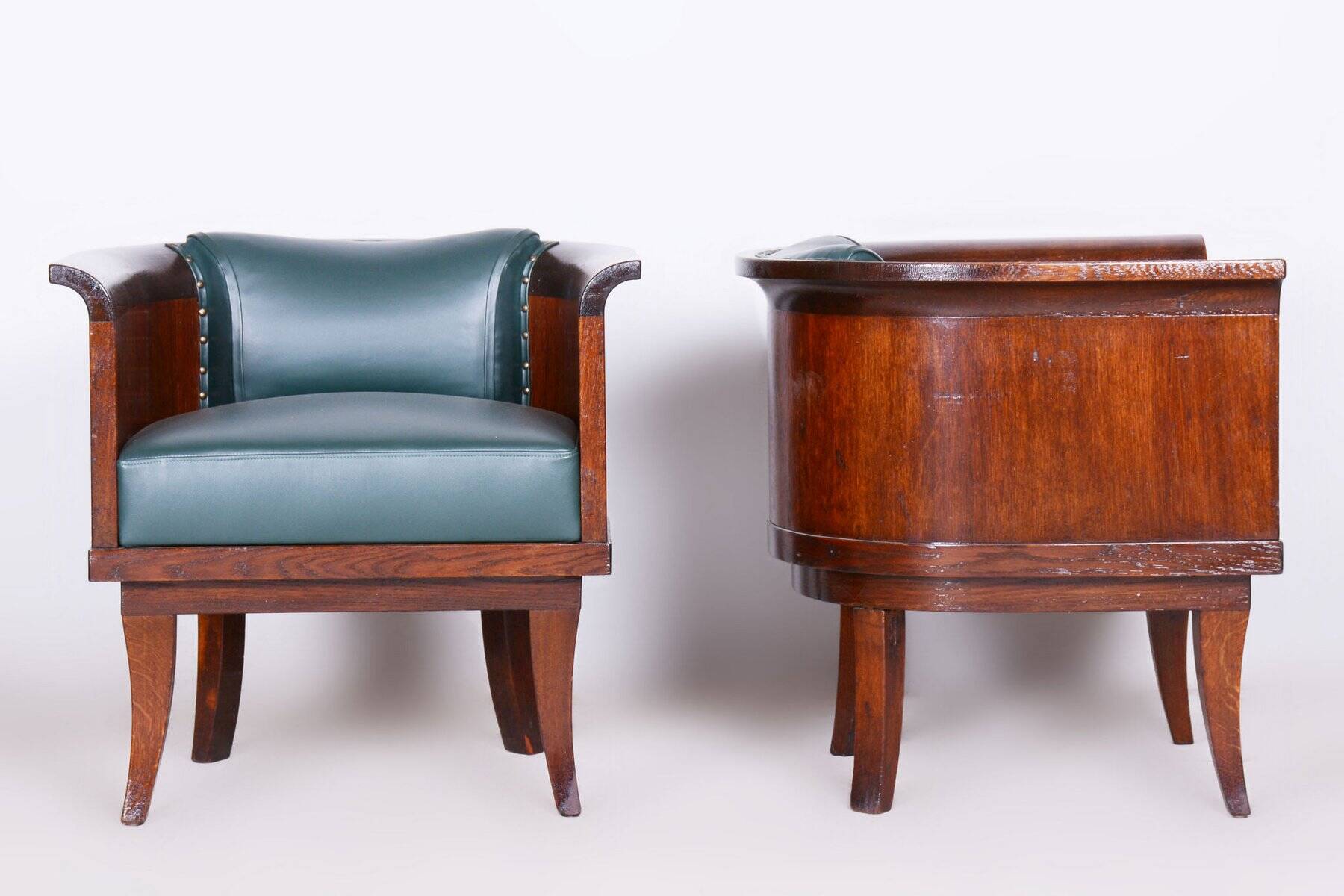 Czech Art Deco Armchairs in Oak by F. and H. Gessner, 1920s, Set of 2