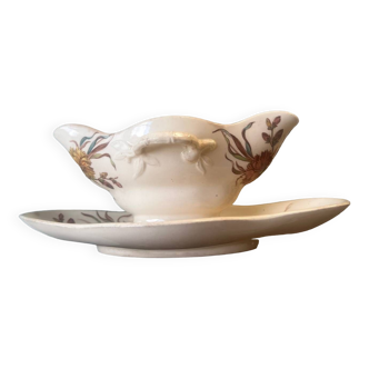 Gien polychrome gravy boat Carnation model