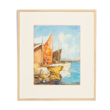 Fishing Boats in Venice, Oil on Plate, 56 x 65 cm
