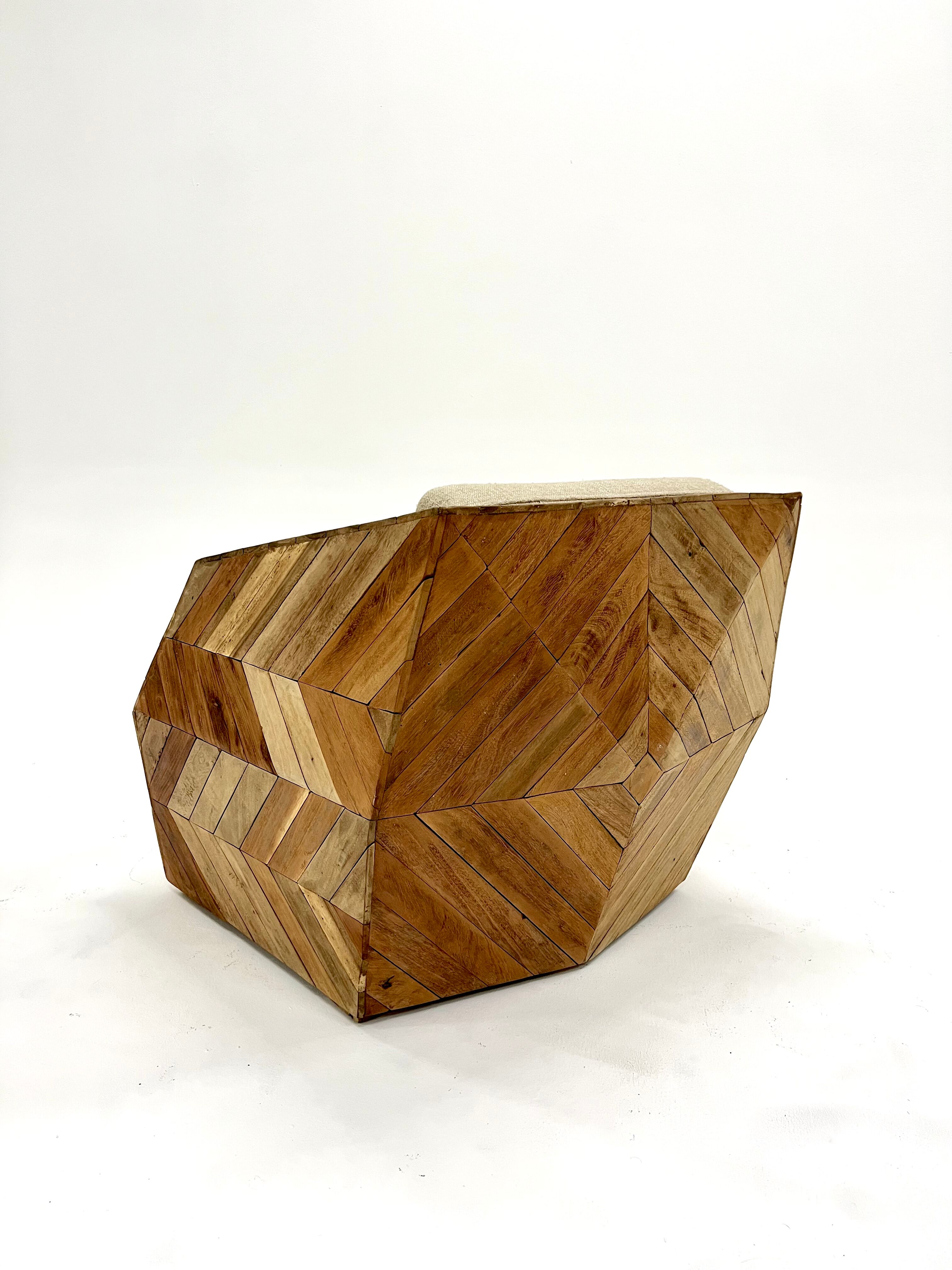 Vintage armchair in solid wood slats