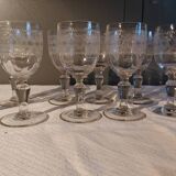 Verres anciens gravés - 6 eau - 6 vin - 6 apéritif
