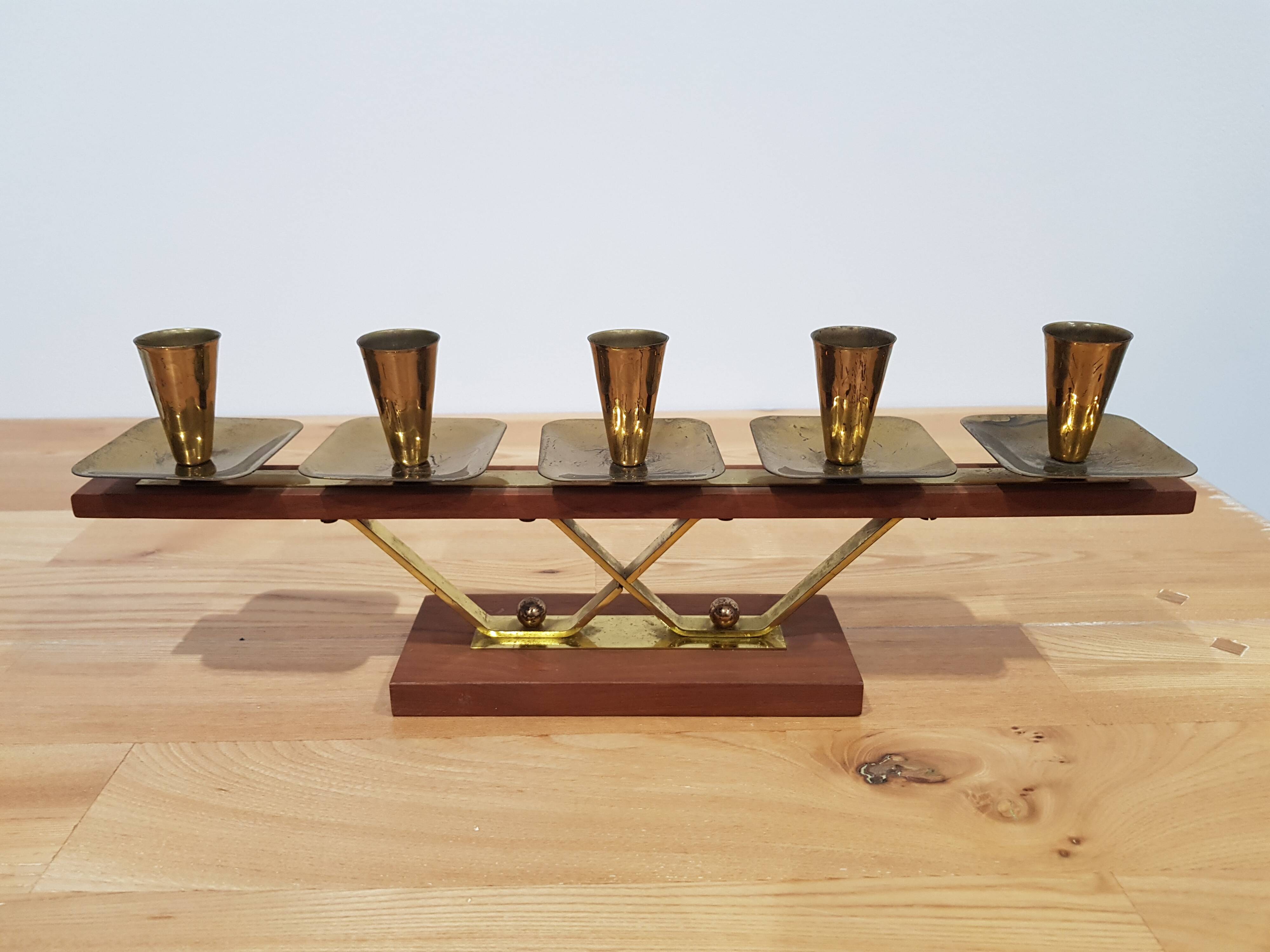 Vintage candle holder Echt Teakholz / teak and brass, 1960s.