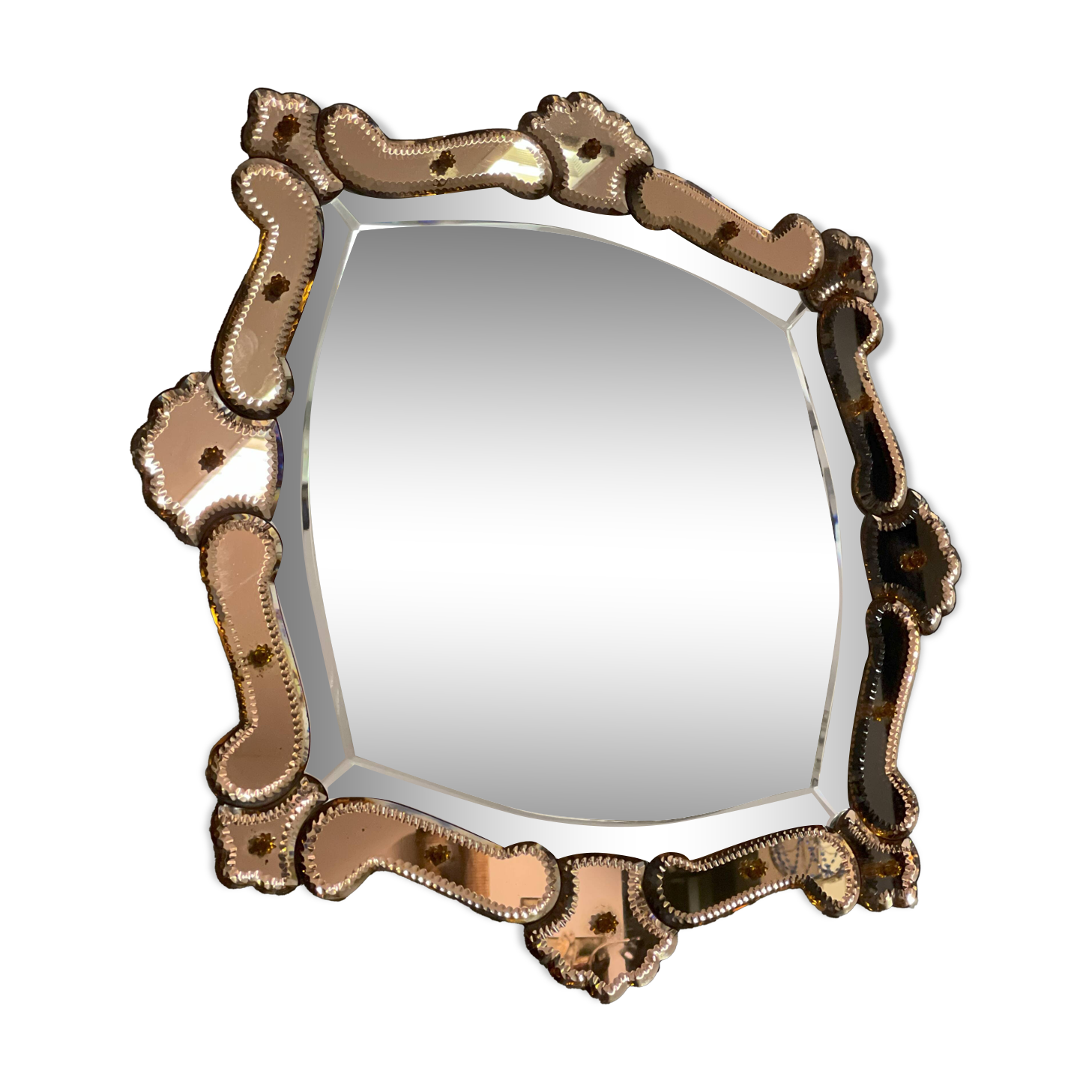 Venetian Quadratic Mirror with Rosé Rauchglass Frame