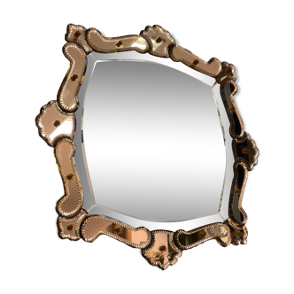 Venetian Quadratic Mirror with Rosé Rauchglass Frame