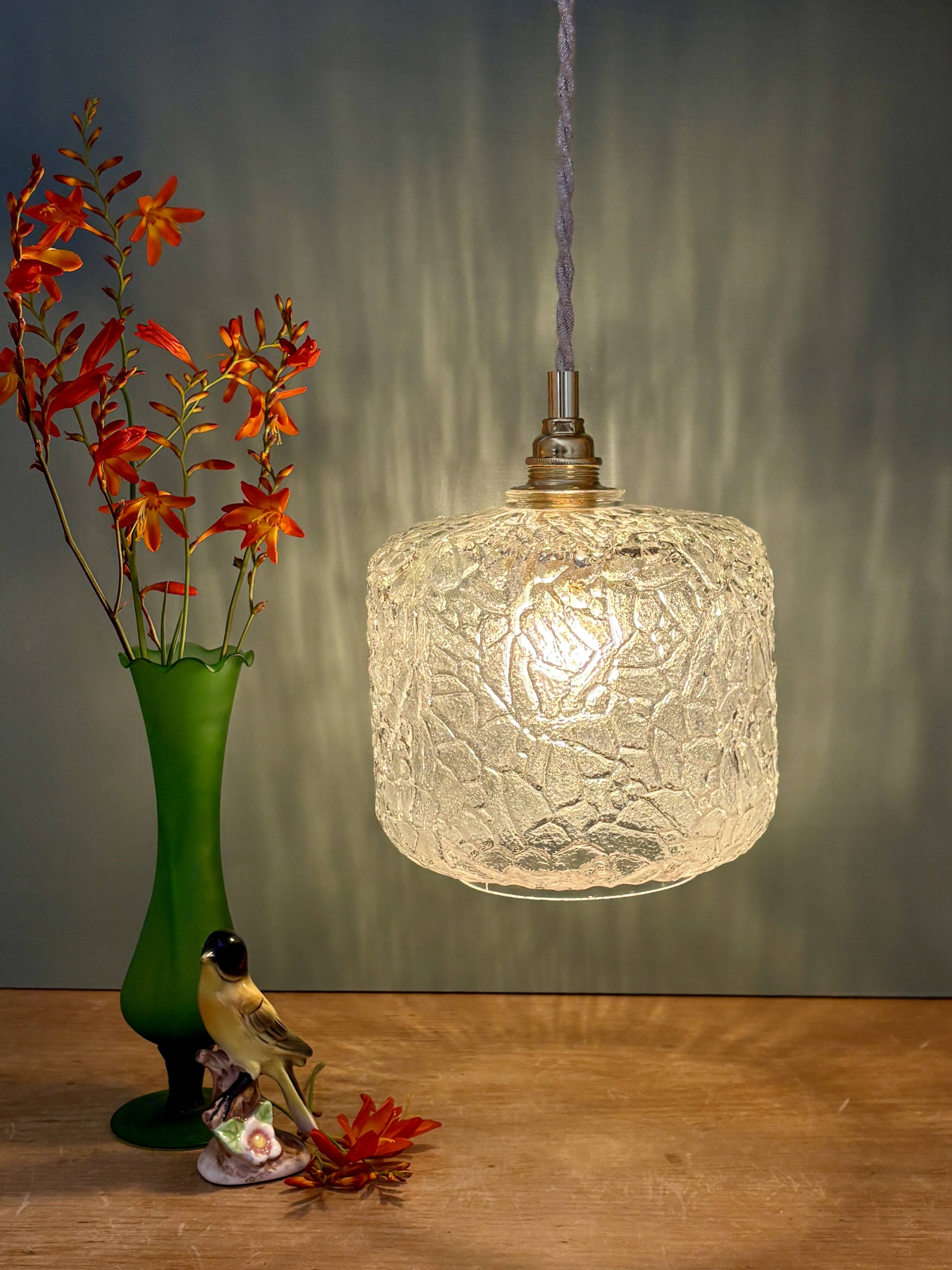 Suspension globe vintage en verre transparent