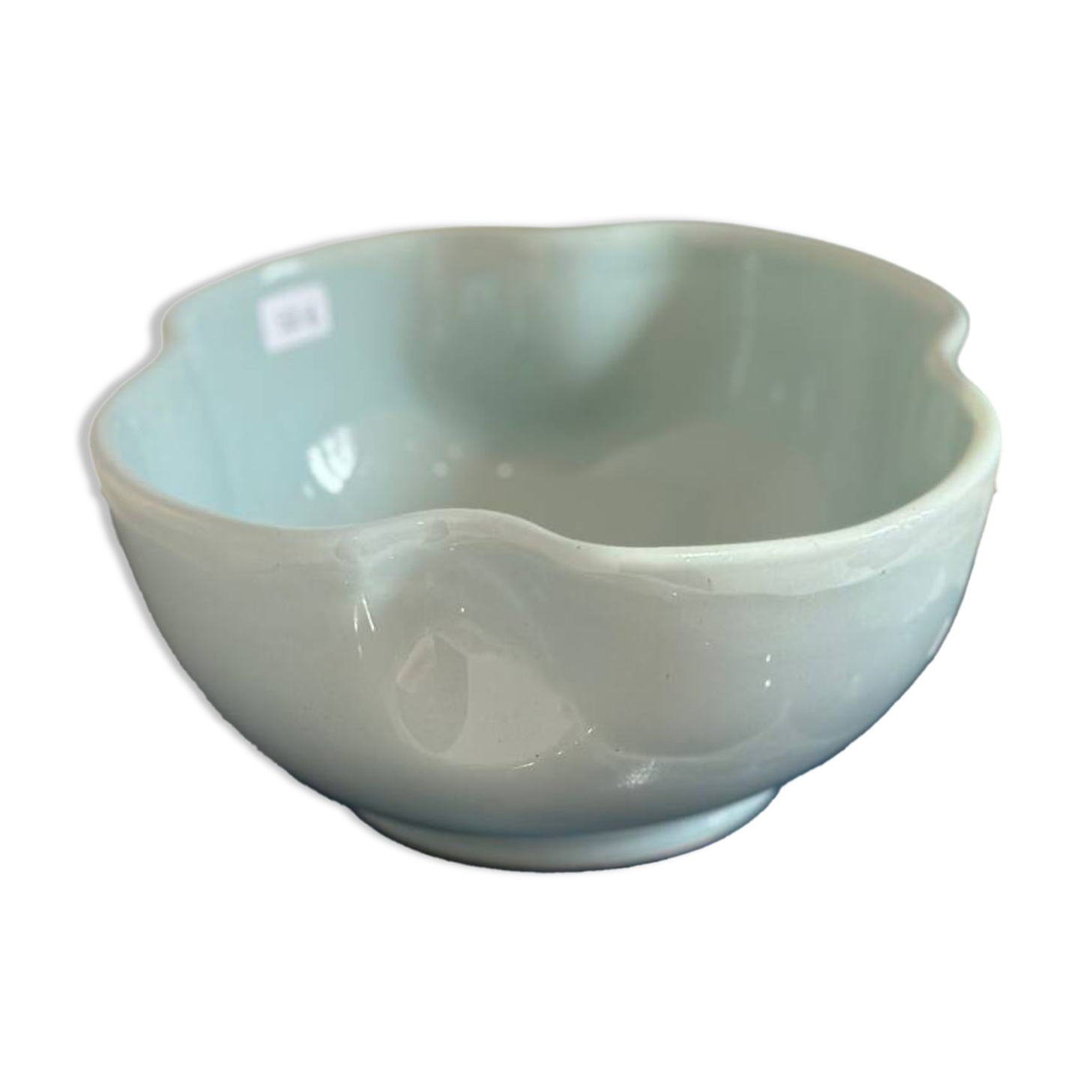 Handmade glazed ceramic bowl with sky blue pop clover flower