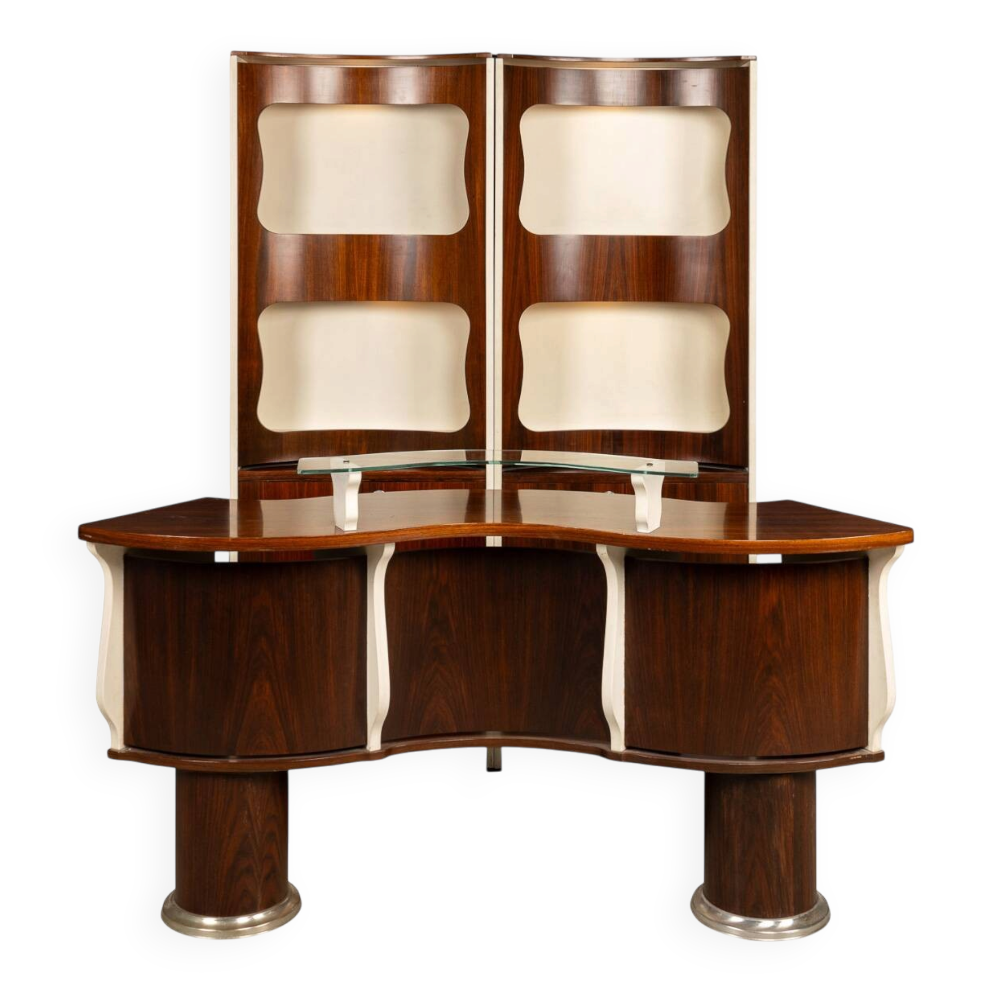 20thC ITALIAN STANDING DRY BAR IN HARDWOOD & CREAM LAMINATE c.1970
