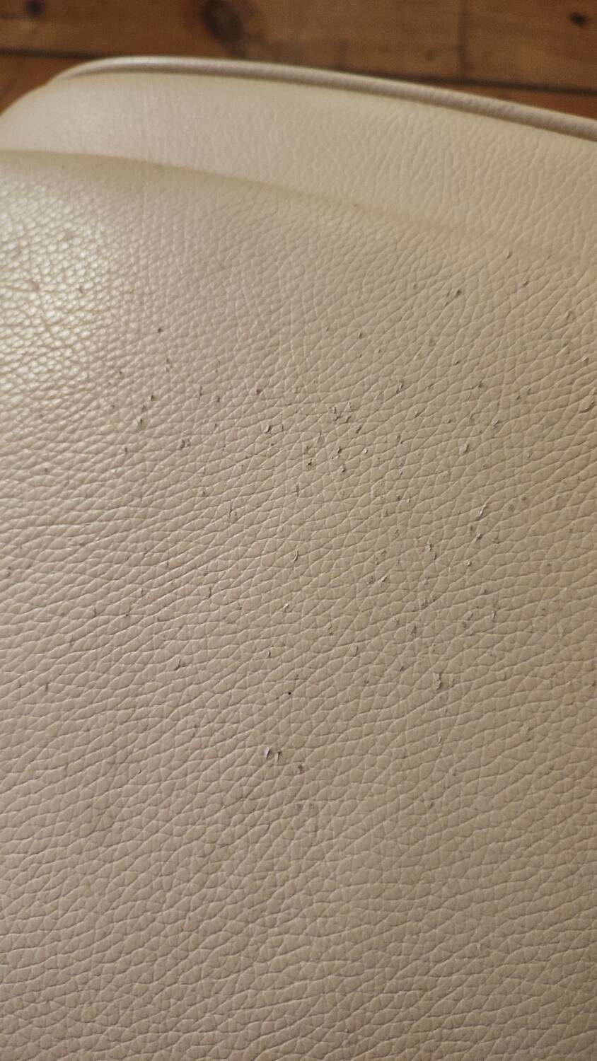Beige leather armchair and footstool