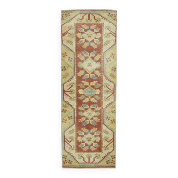 1970s Vintage Turkish Handmade Wool & Cotton Orange Runner Rug 69X196