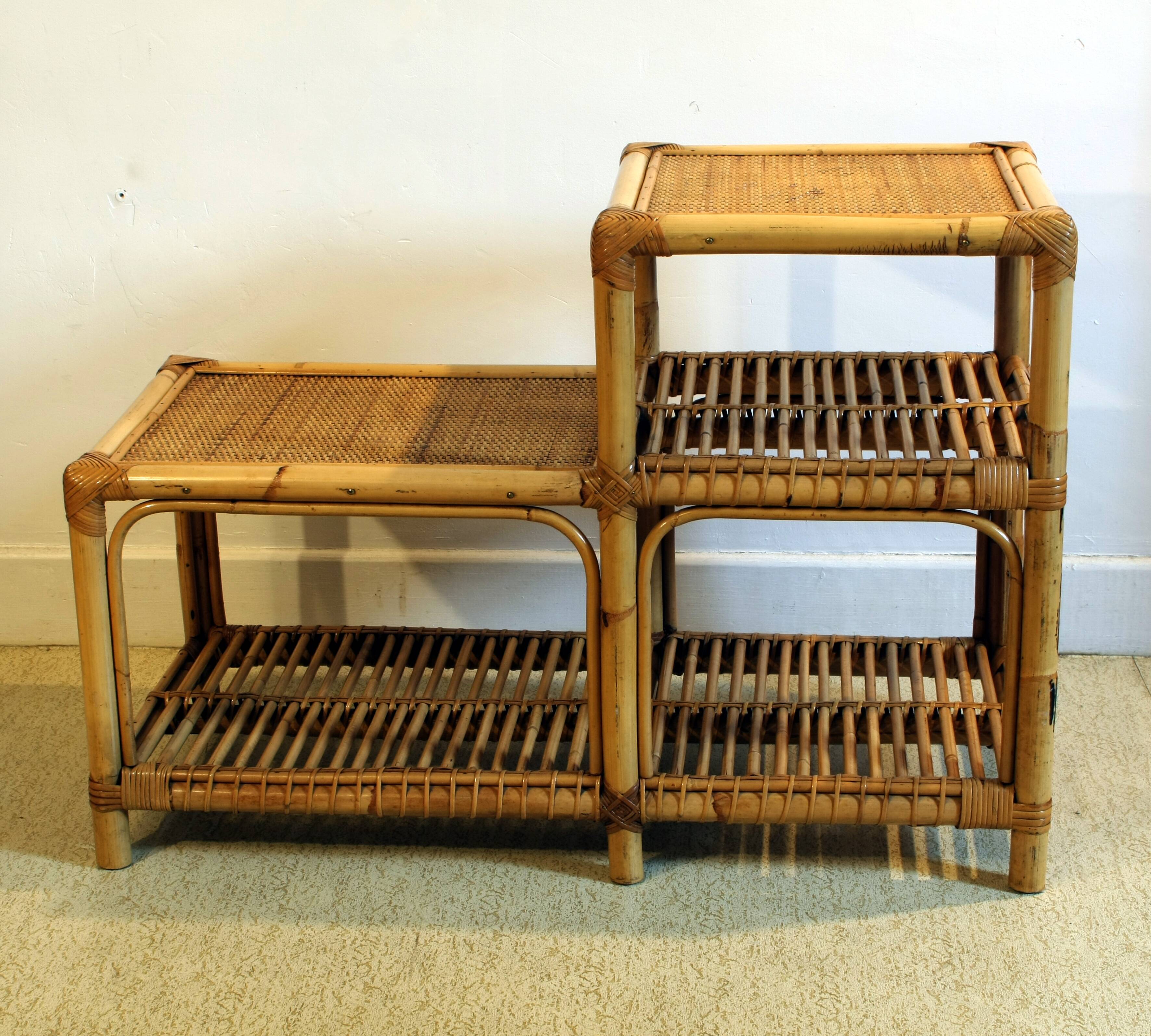 Two-tier rattan low cabinet