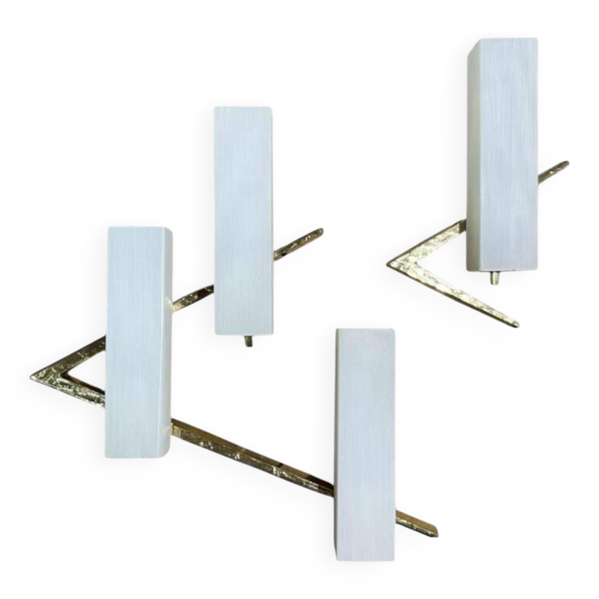 Pair of asymmetrical Hollywood Regency sconces, bronze - opaline glass, 70s