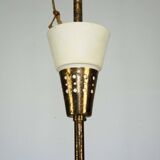 Large Italian Mid-Century Sputnik Brass Chandelier with Satin Glass, 1950s