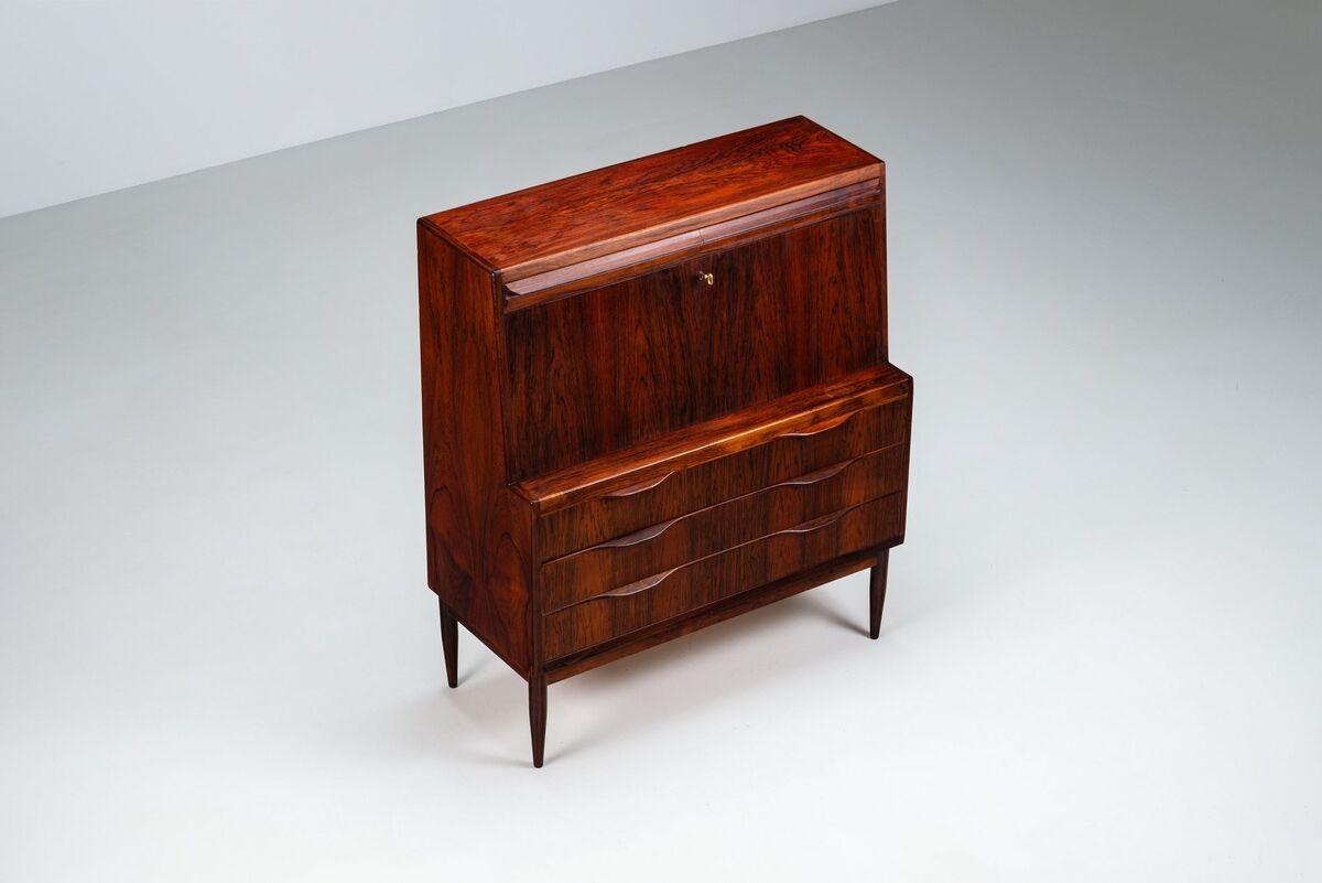 Bureau secrétaire Erling Torvits en palissandre Klim Mobelfabrik Danemark 1960