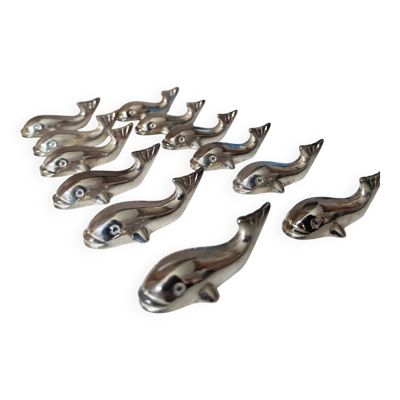 12 reposes-couteau en métal argenté baleine