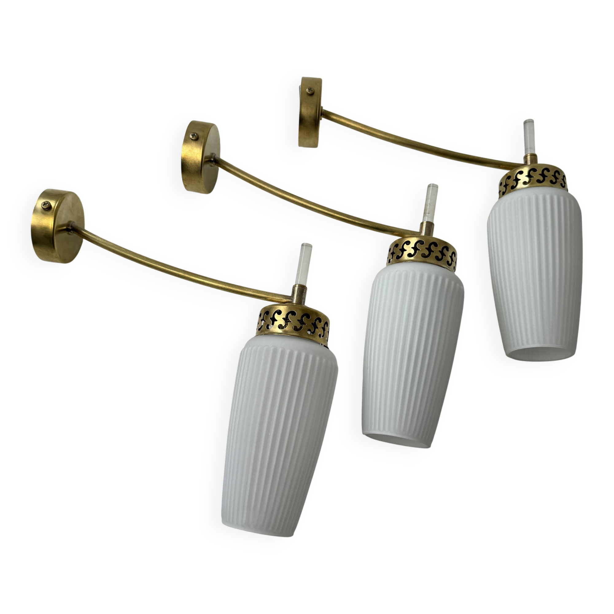 Set of 3 vintage opaline wall lights