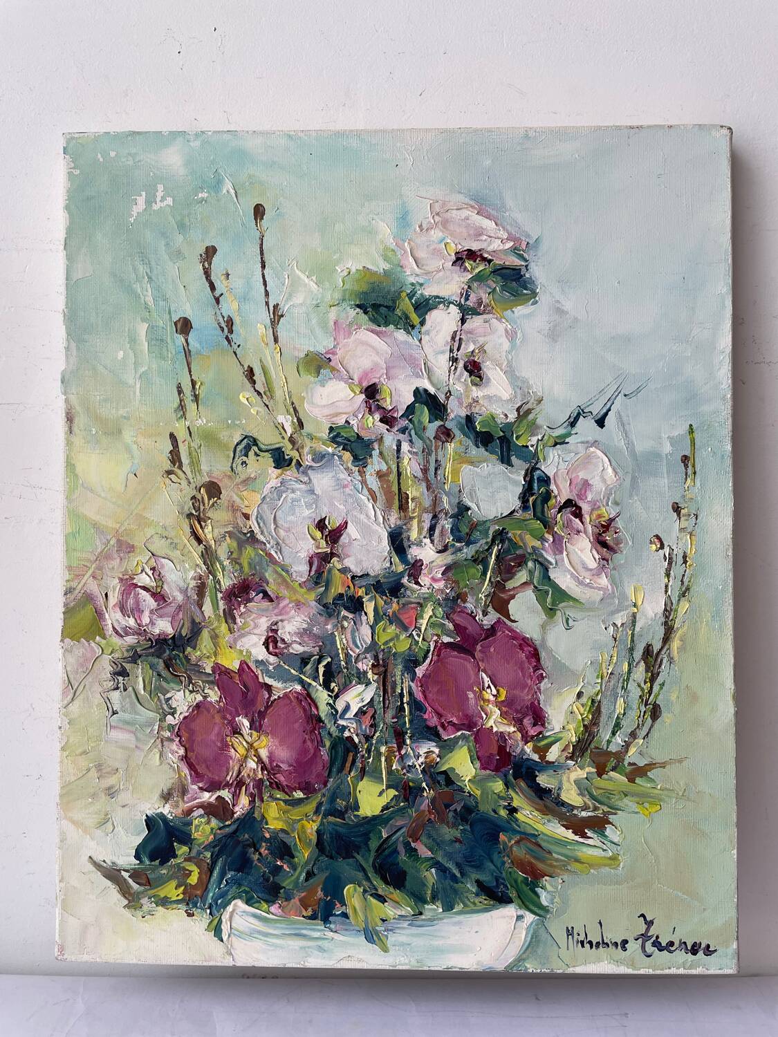 Bouquet fleurs huile sur toile