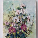 Bouquet fleurs huile sur toile