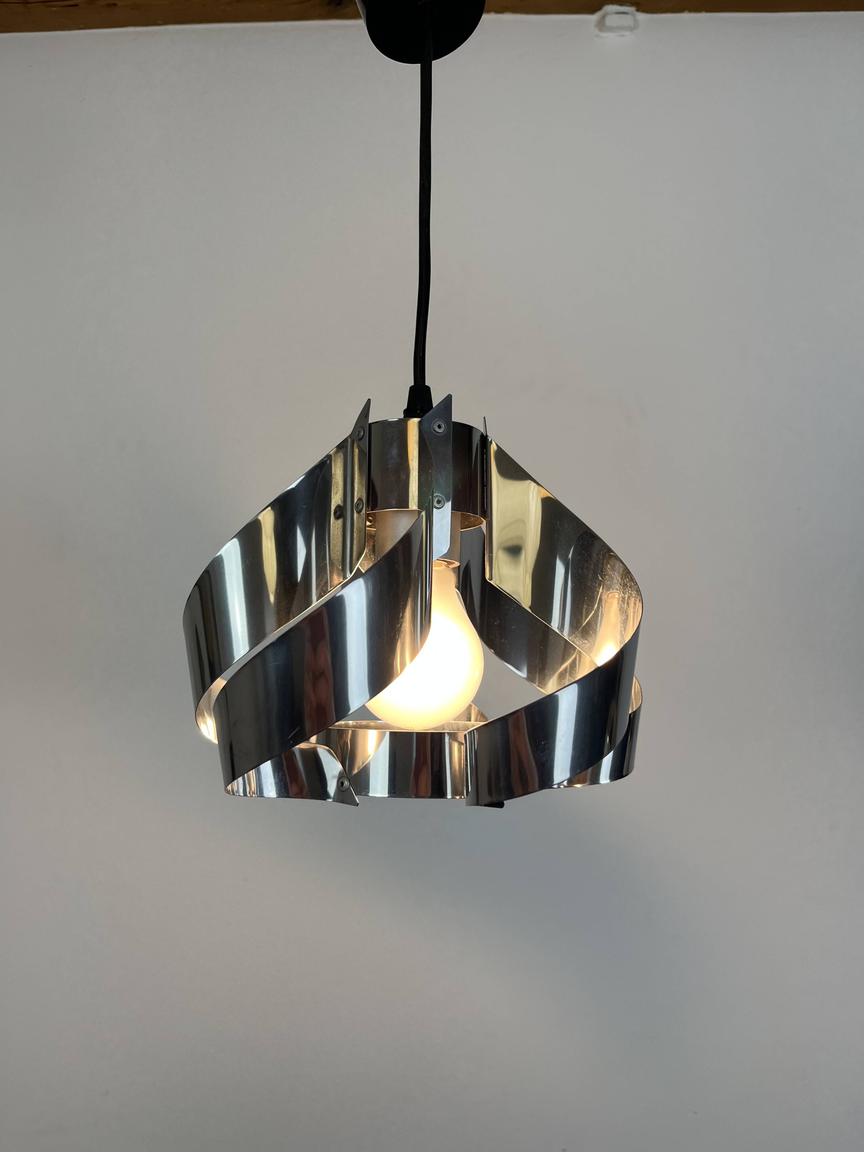 70s chrome spiral pendant light