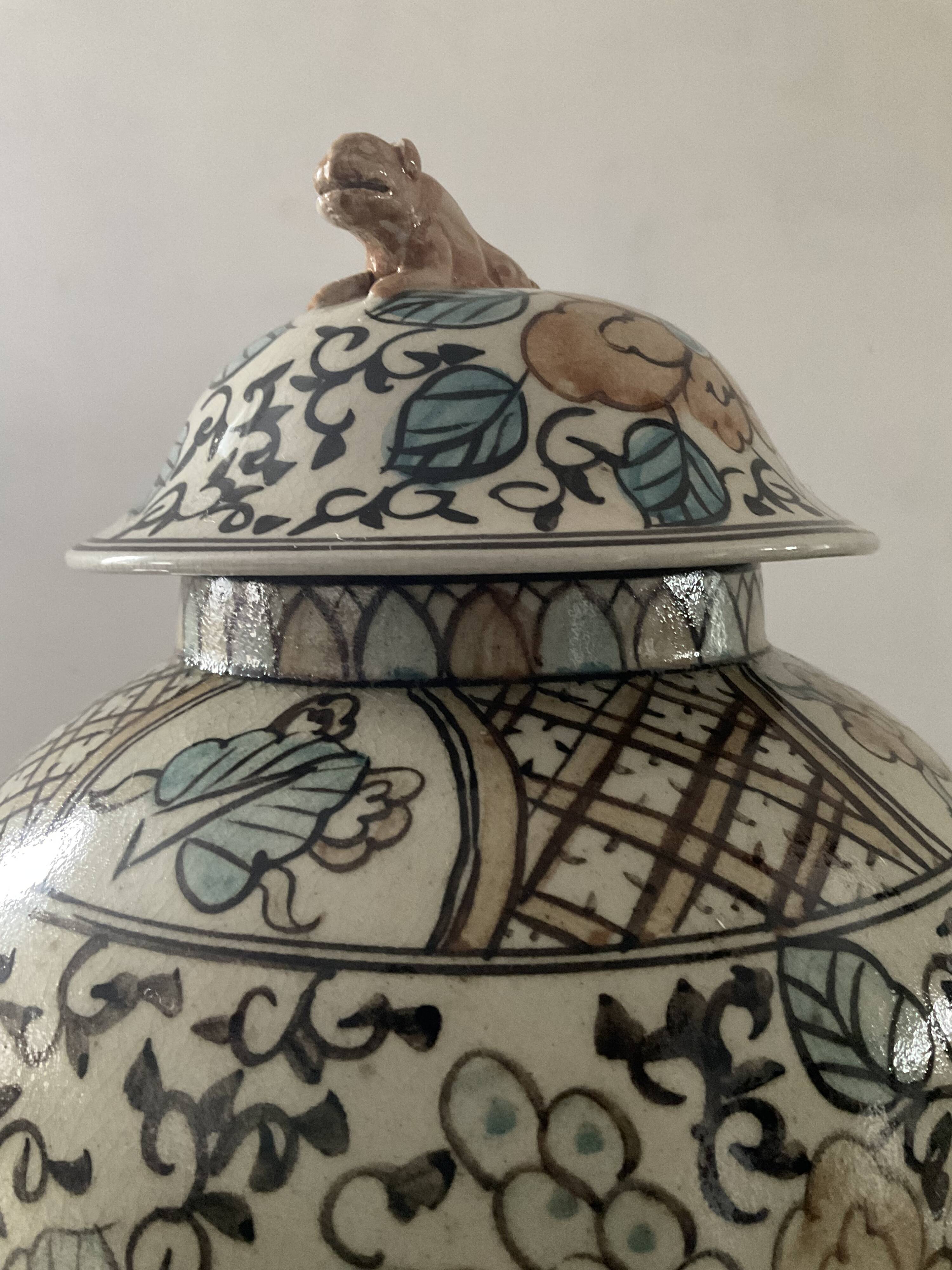 Vintage covered stoneware pot