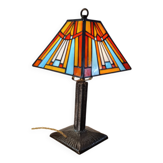 lampe art nouveau ancienne  ,édgar brandt, abat jour style tiffany 37x28